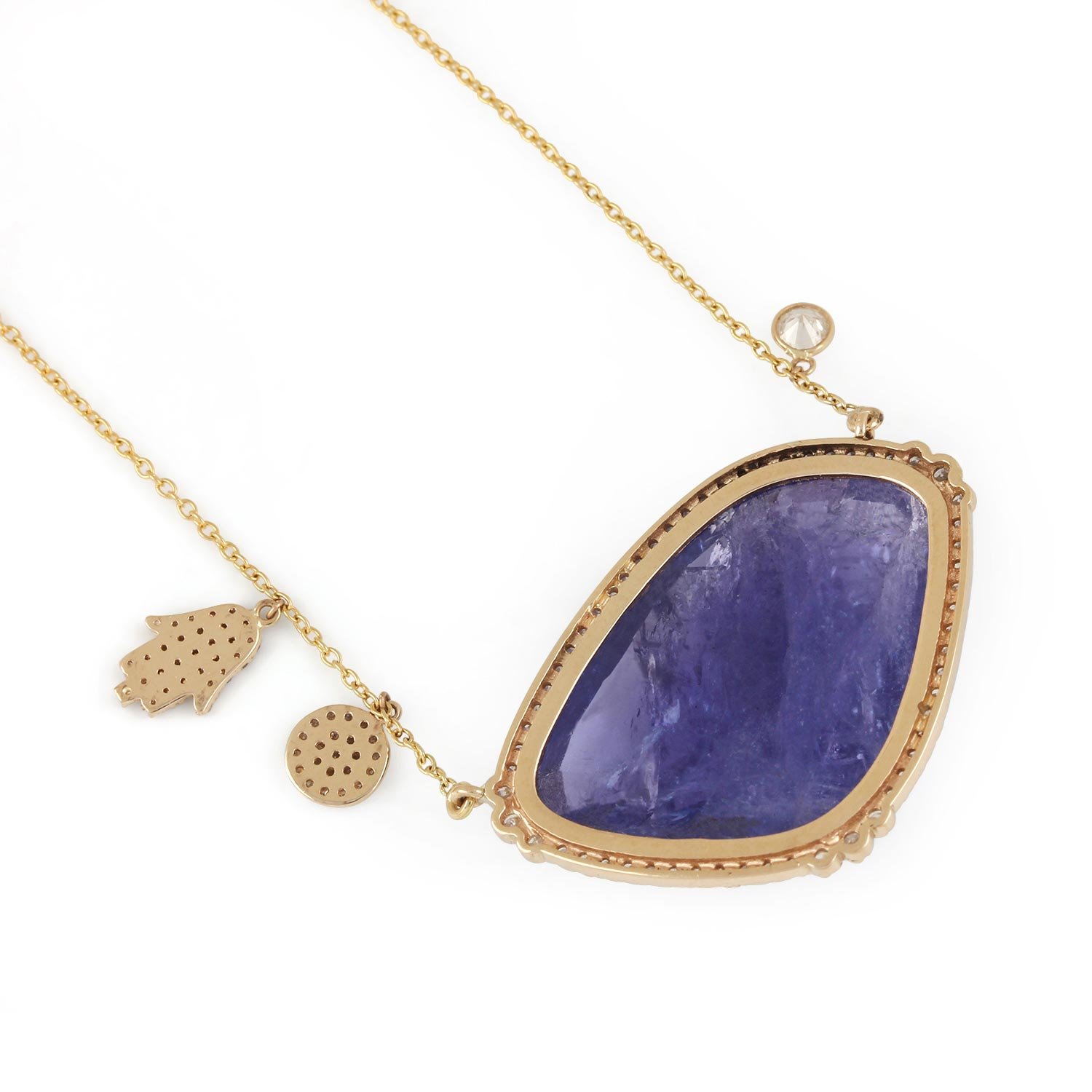 Tanzanite Pave Diamond Pendant Chain Necklace 14K Solid Gold Fine Jewelry