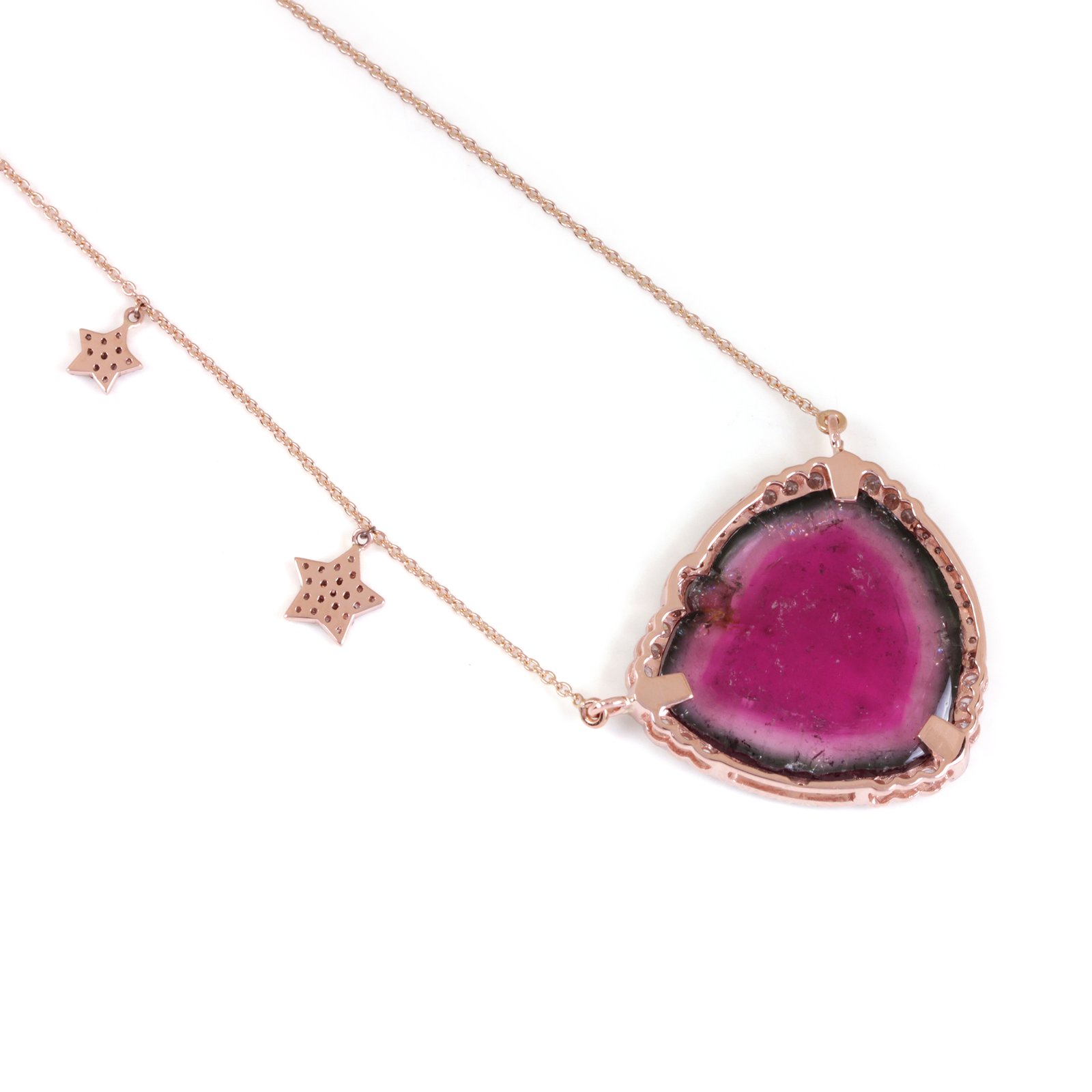 Pink Tourmaline Gemstone 14K Solid Gold Pendant Necklace Pave Diamond Fine Jewelry
