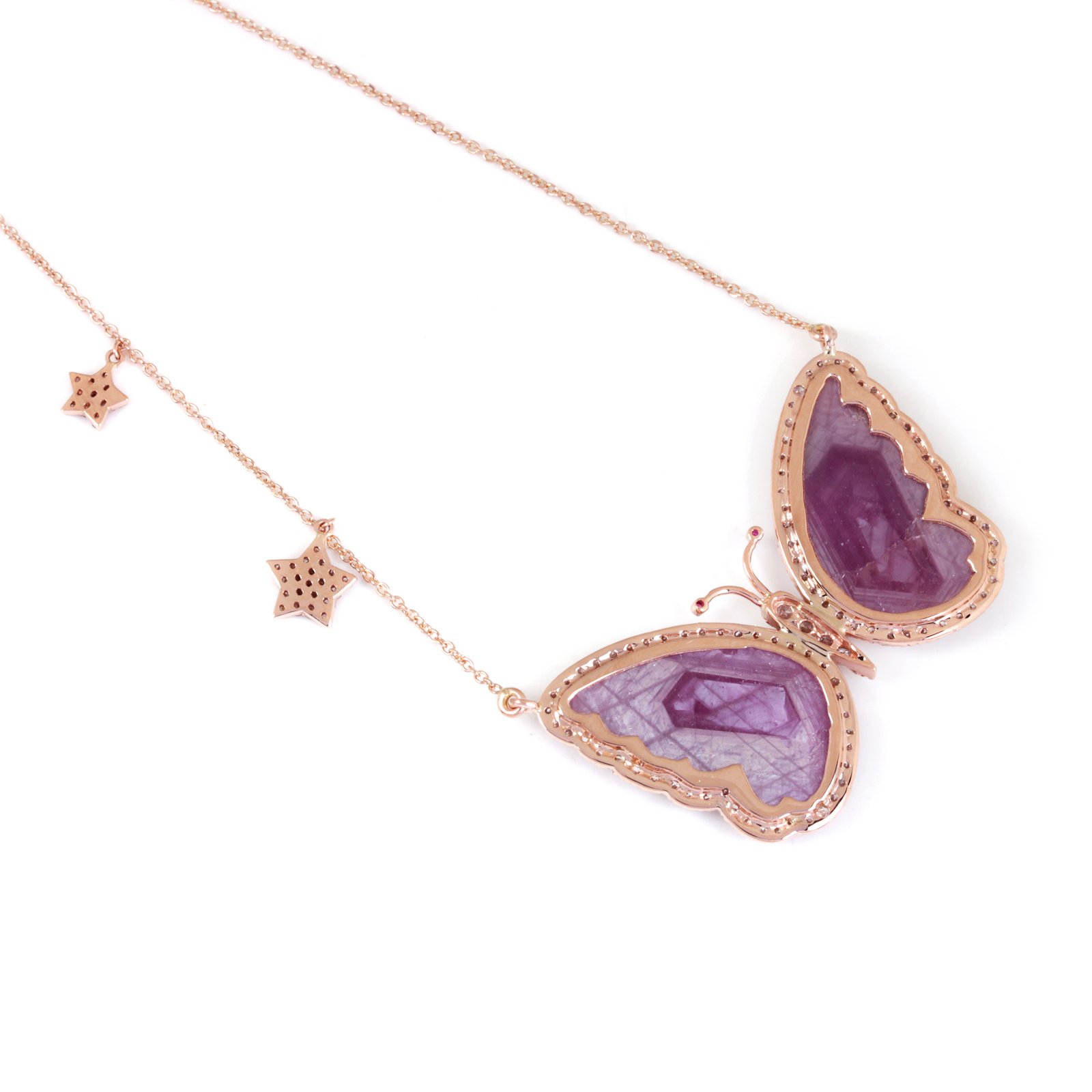 Pink Sapphire Gemstone 14K Solid Gold Pendant Necklace Pave Diamond Jewelry