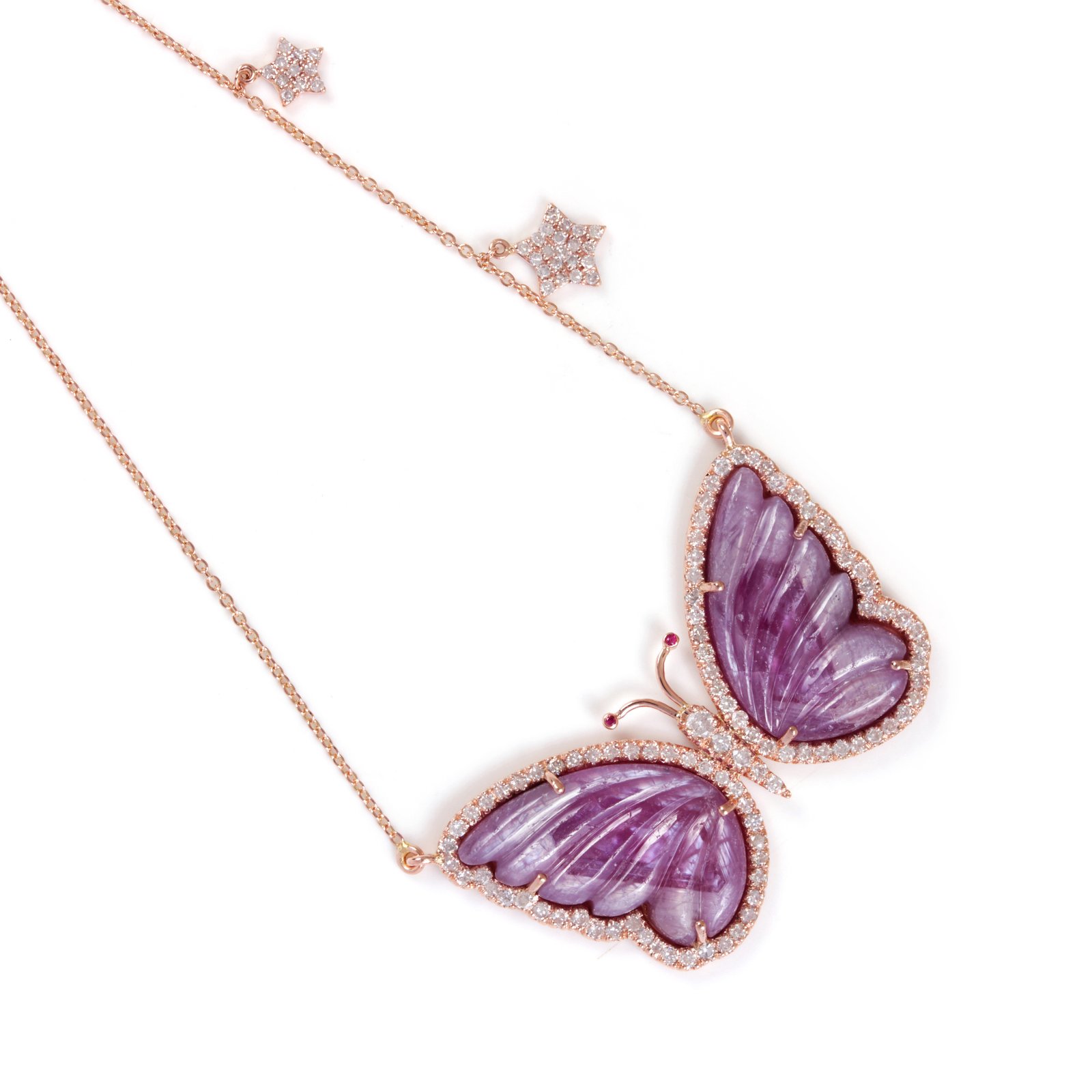 Pink Sapphire Gemstone 14K Solid Gold Pendant Necklace Pave Diamond Jewelry