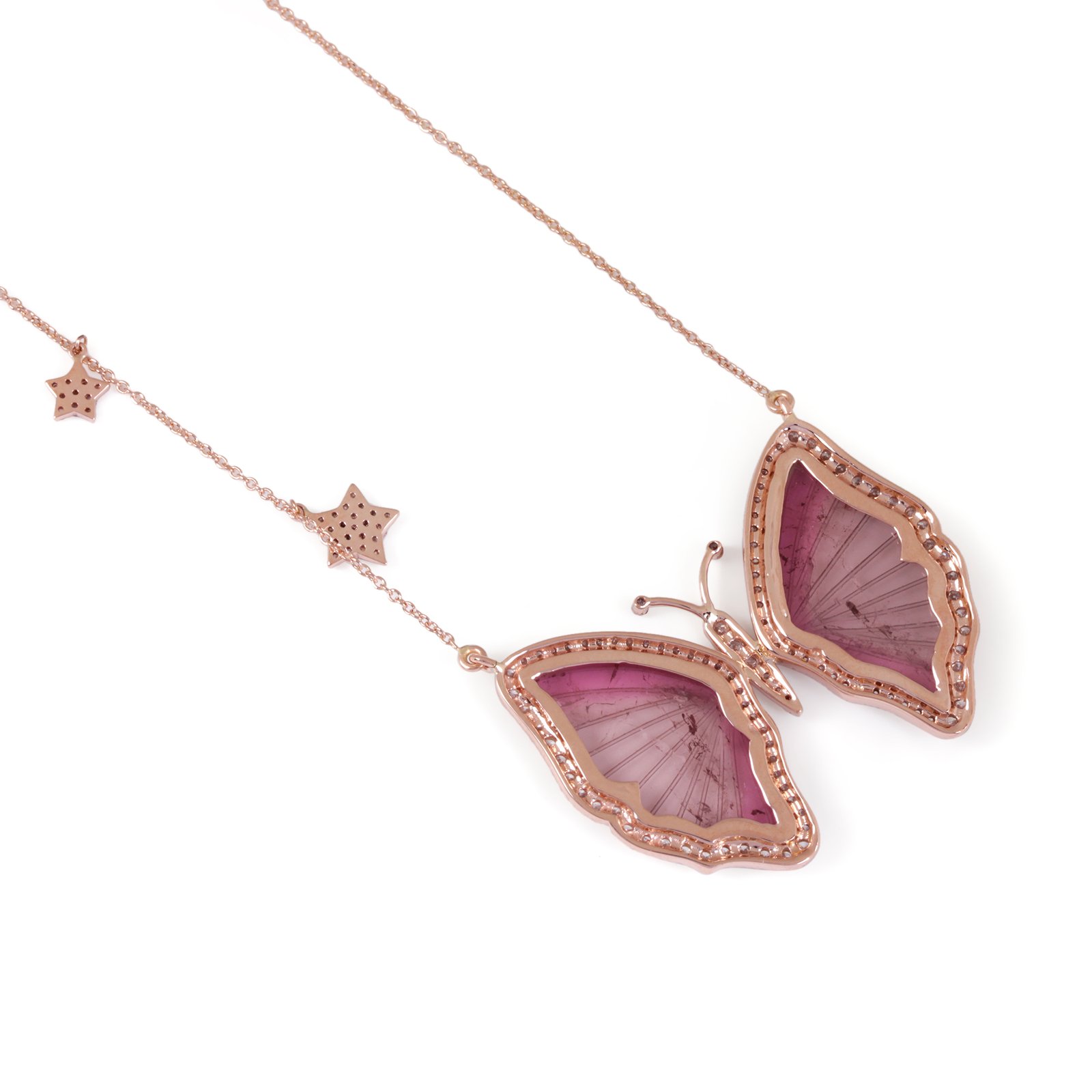 Pink Tourmaline 14K Solid Gold Pendant Necklace Pave Diamond Jewelry