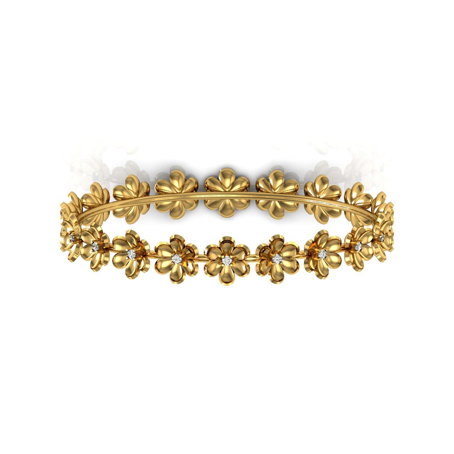 Floral design solid gold real diamond bangle