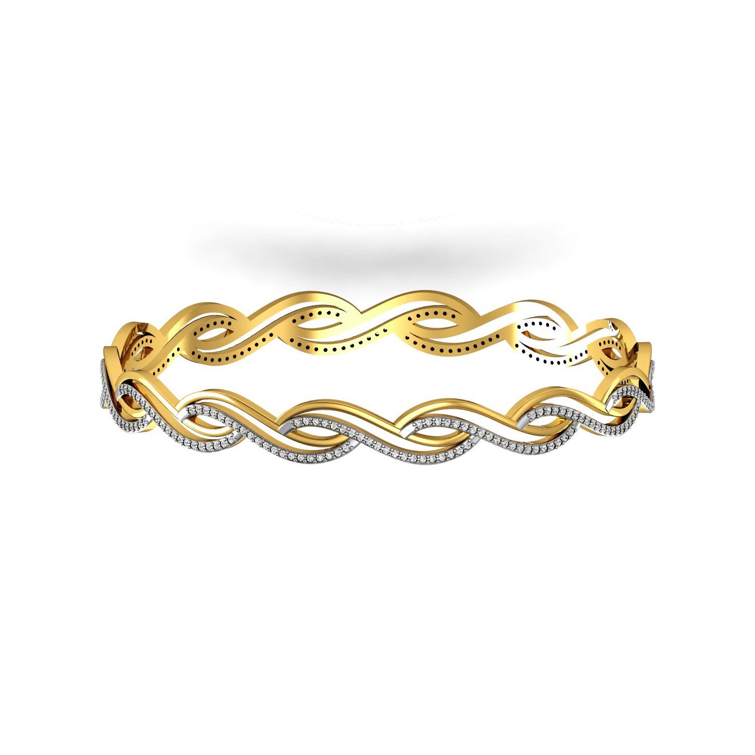 Real diamond gold spiral bangle