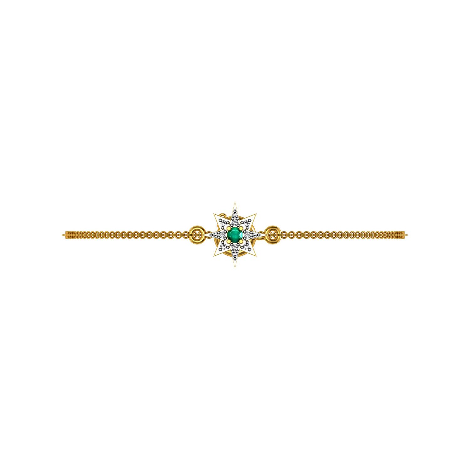 Solid gold emerald diamond star chain bracelet