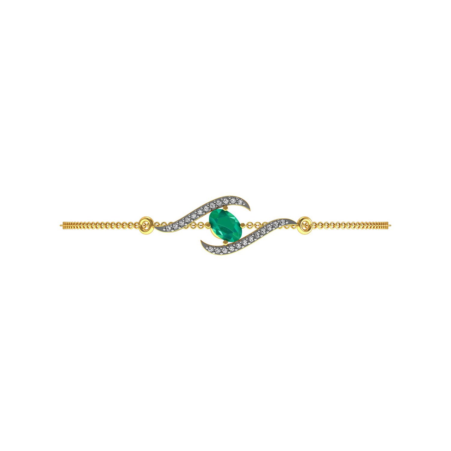 Solid gold diamond emerald chain bracelet