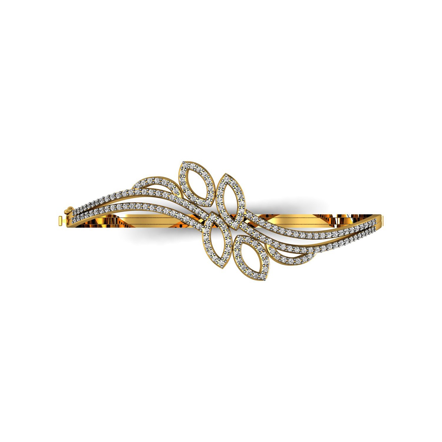 Leaf style gold diamond bangle bracelet