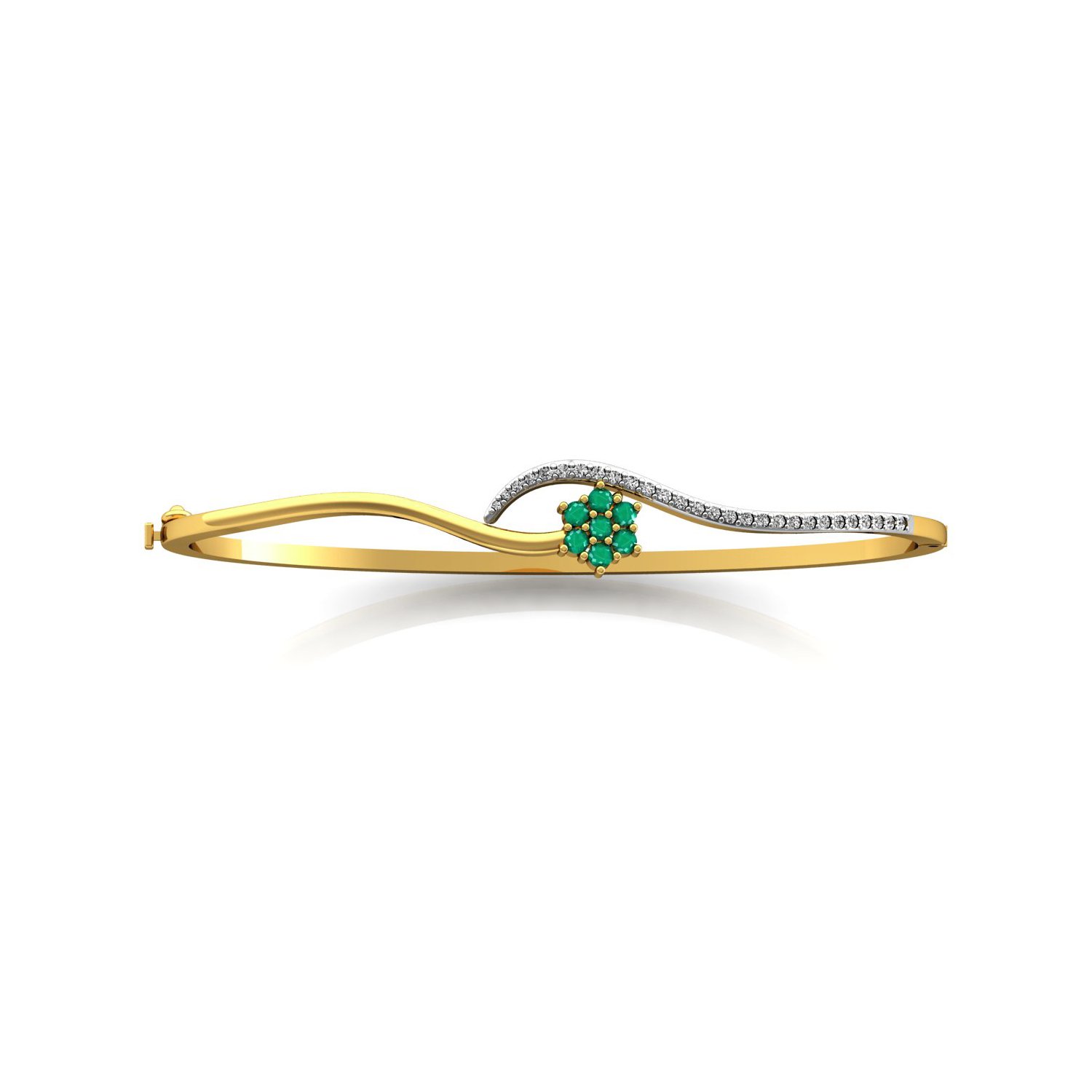 Solid gold real diamond emerald bangle bracelet