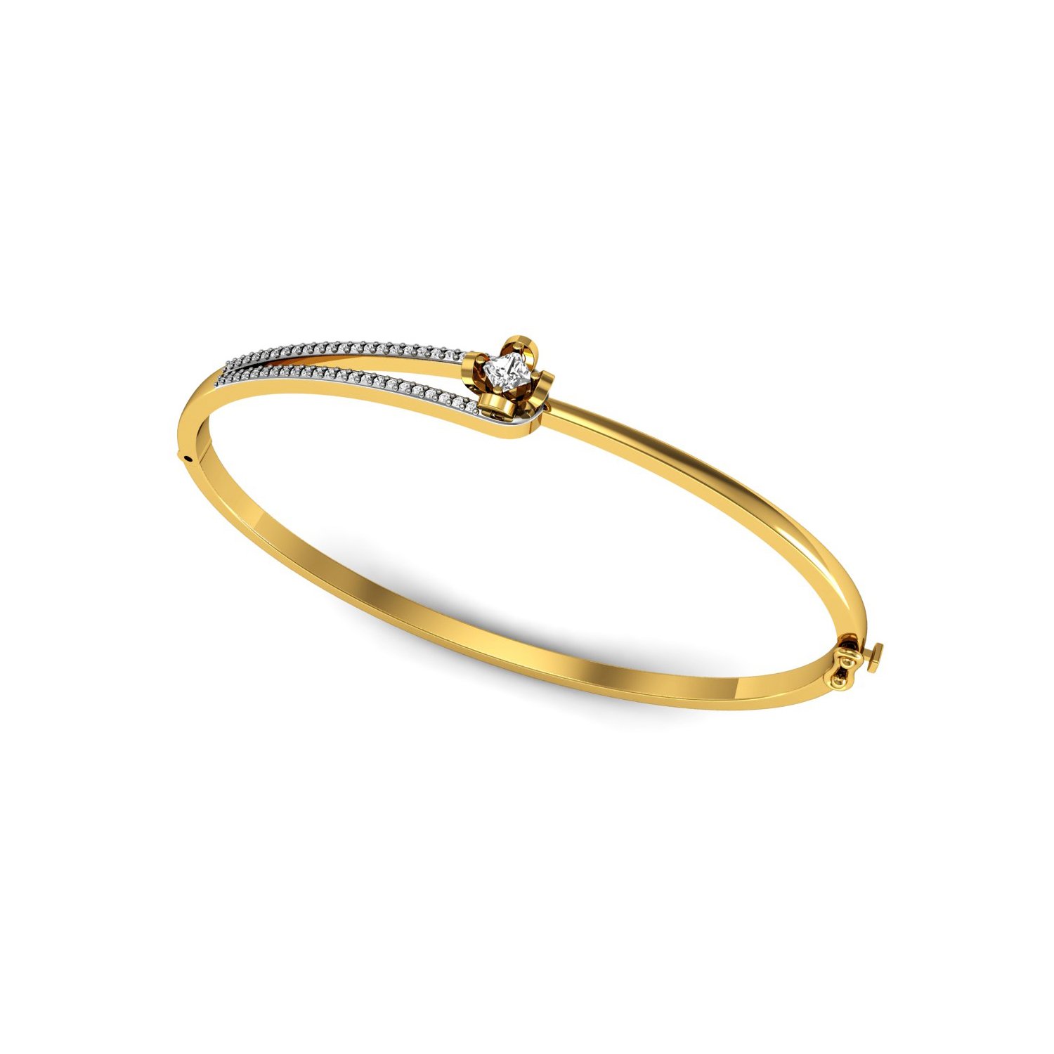 Solid gold natural diamond openable bangle bracelet
