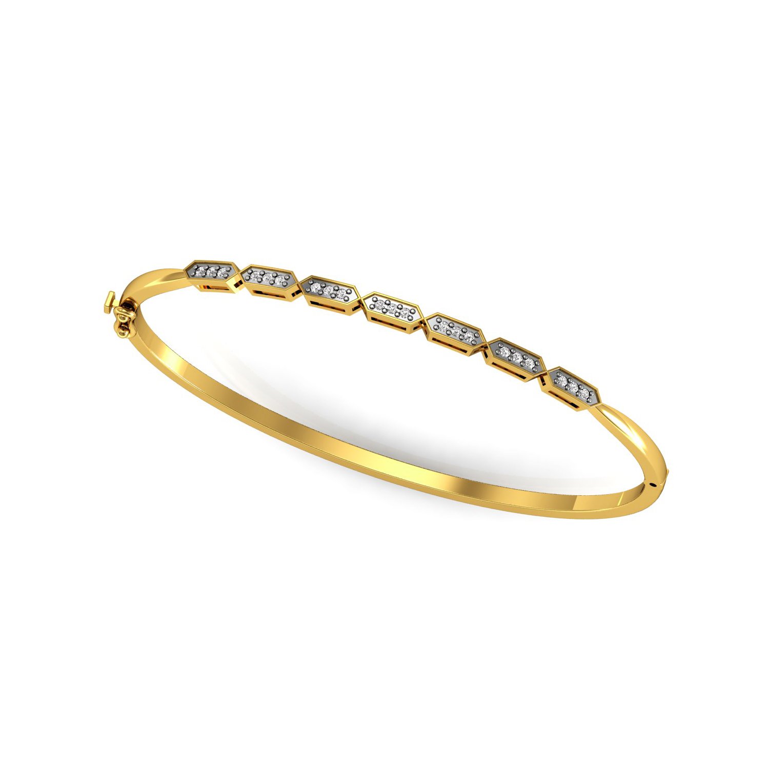 Natural diamond openable gold sleek bangle bracelet