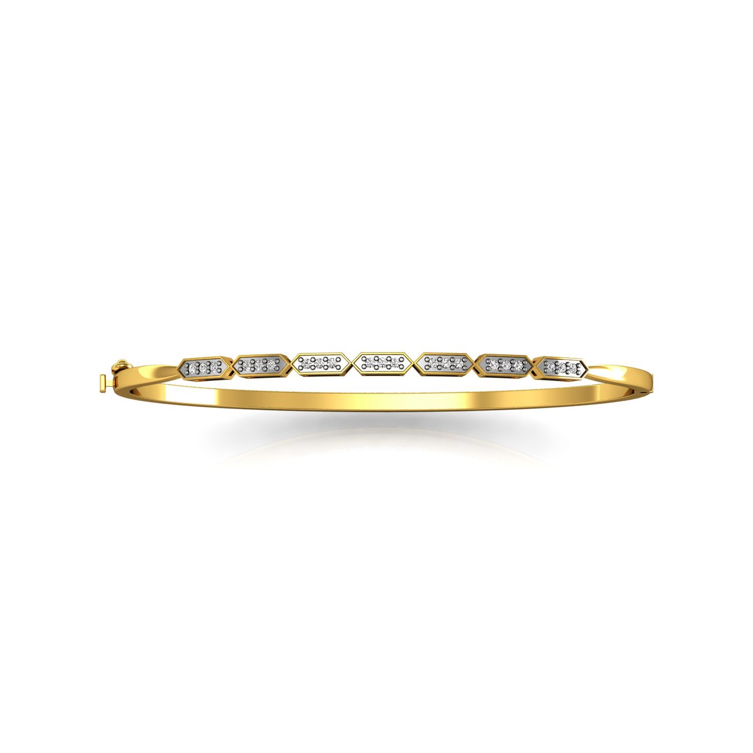 Natural diamond openable gold sleek bangle bracelet