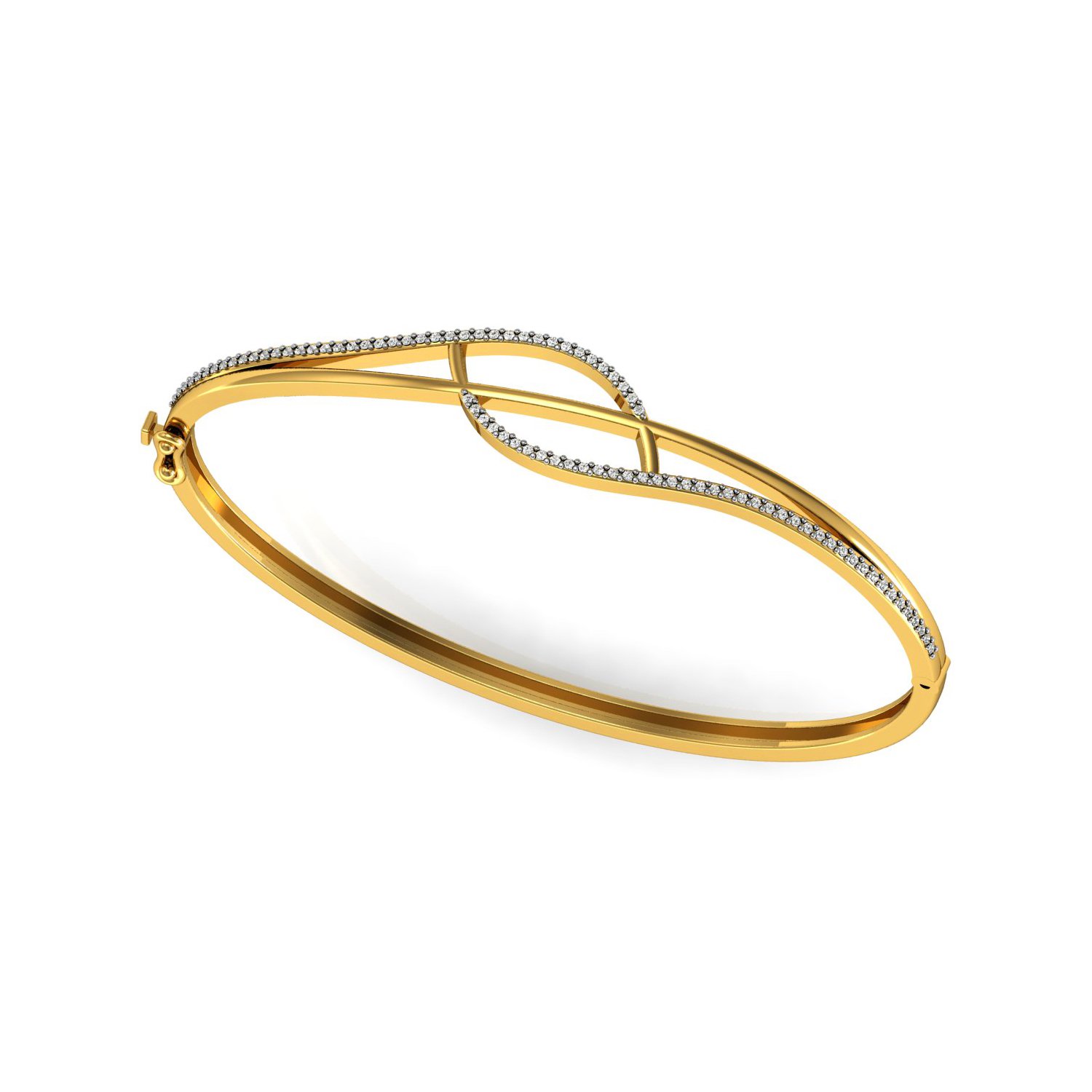 Natural diamond openable gold bangle bracelet