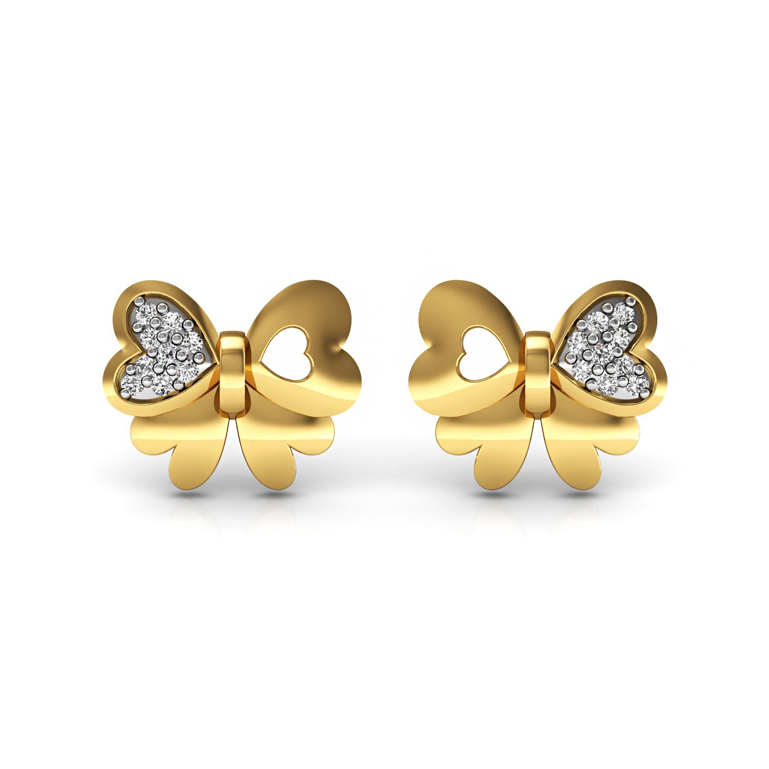 Natural diamond solid gold butterfly kids stud earrings