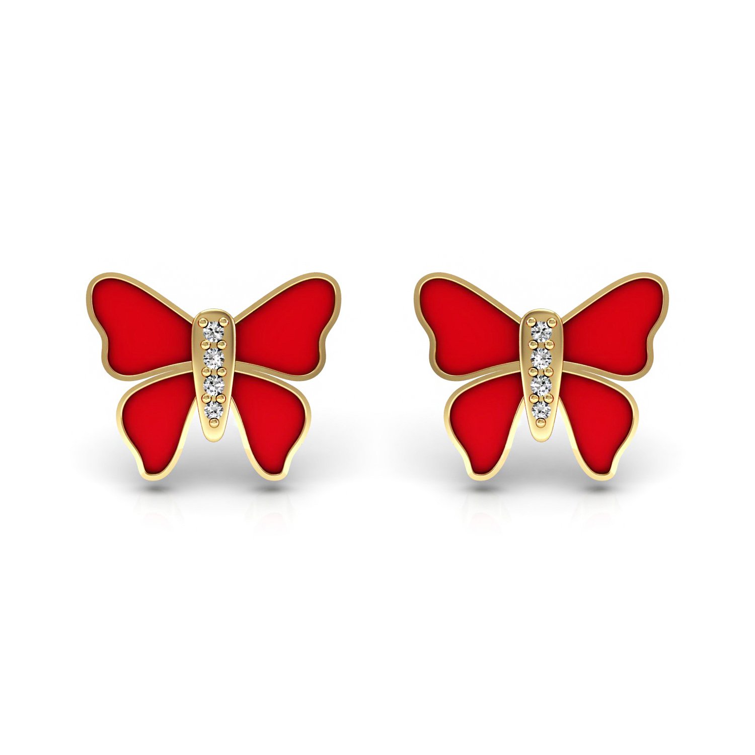 18k solid gold enamel butterfly stud earrings real diamond jewelry