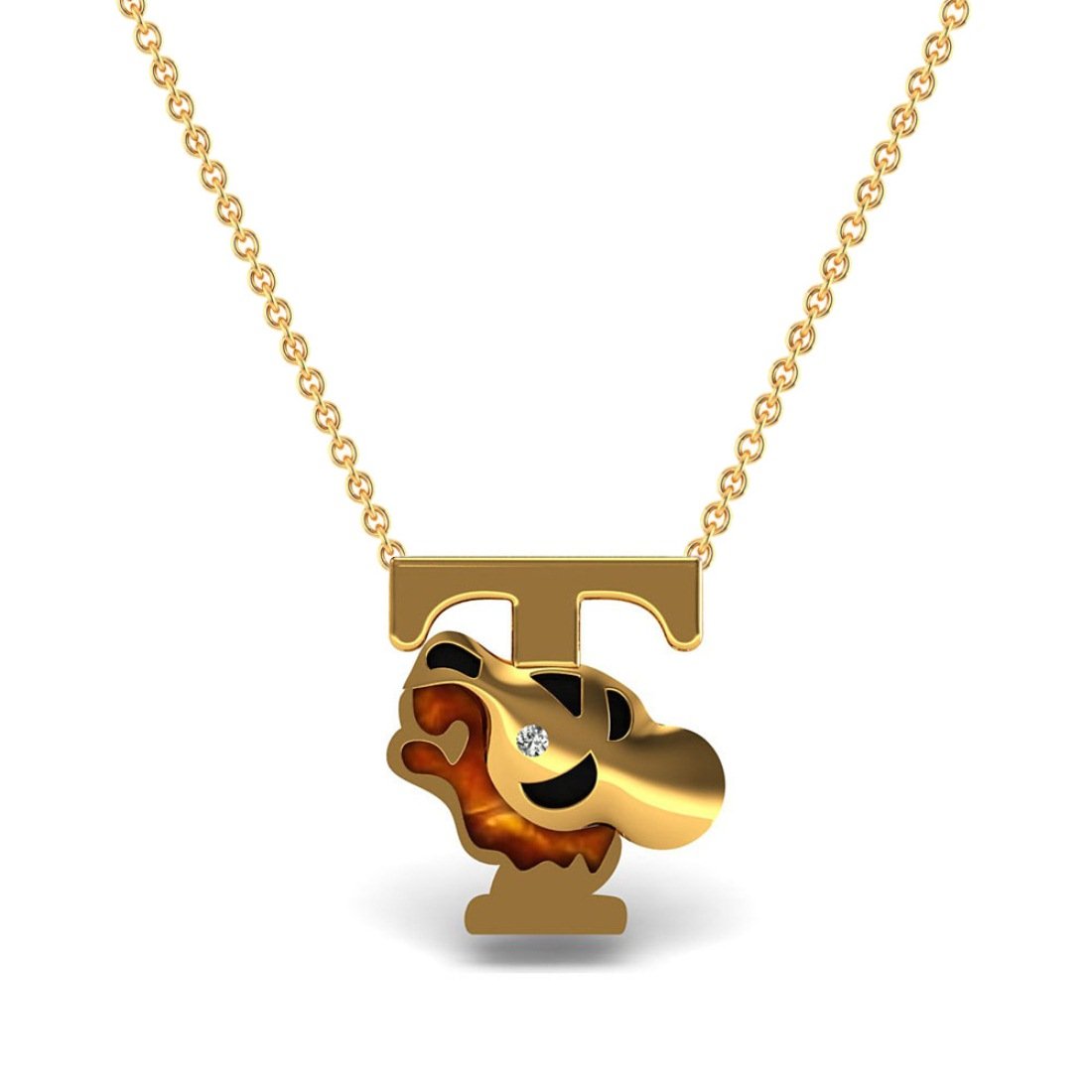 18k Solid gold diamond alphabet T kids pendant with chain
