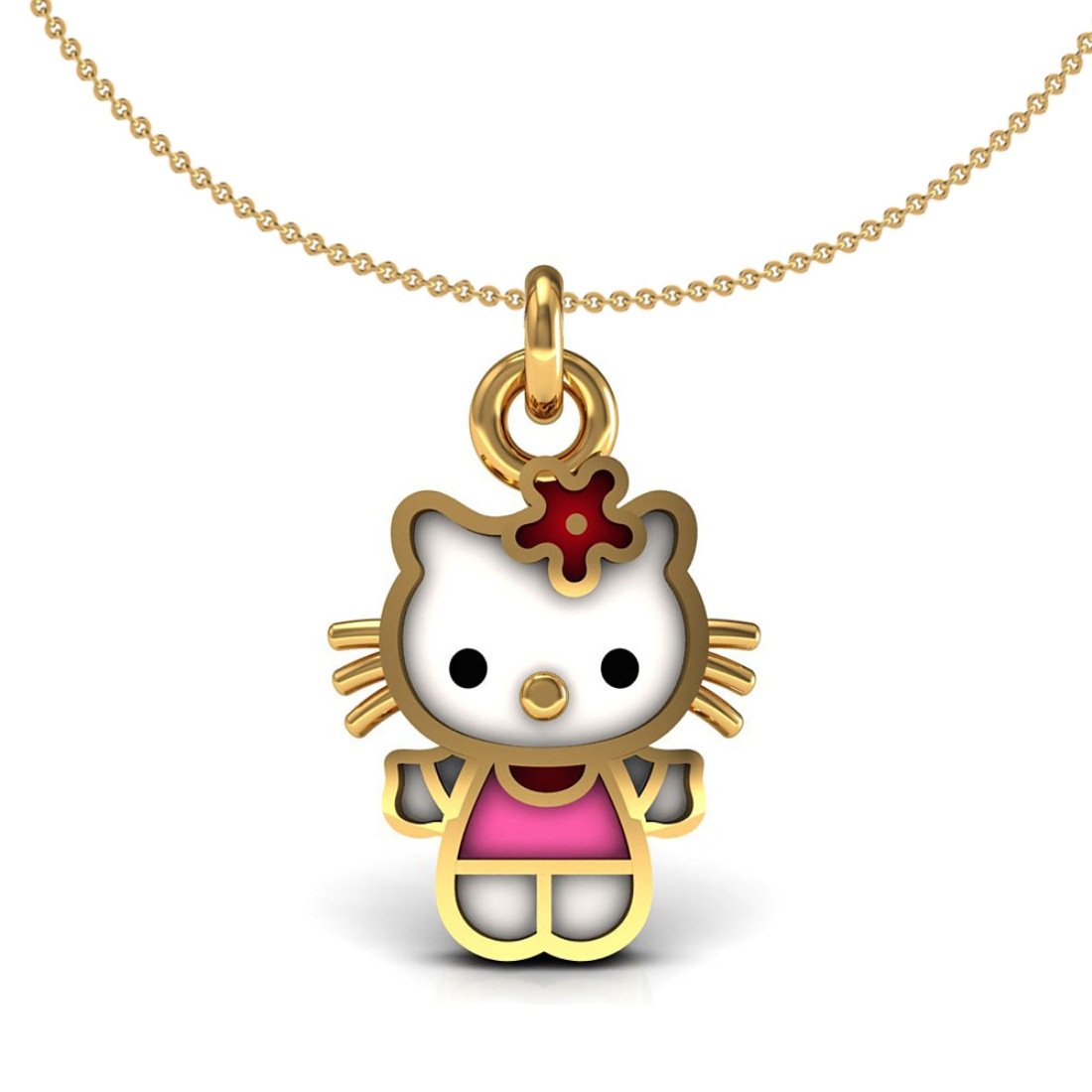 Solid 18k gold enamel teddy kids pendant with chain