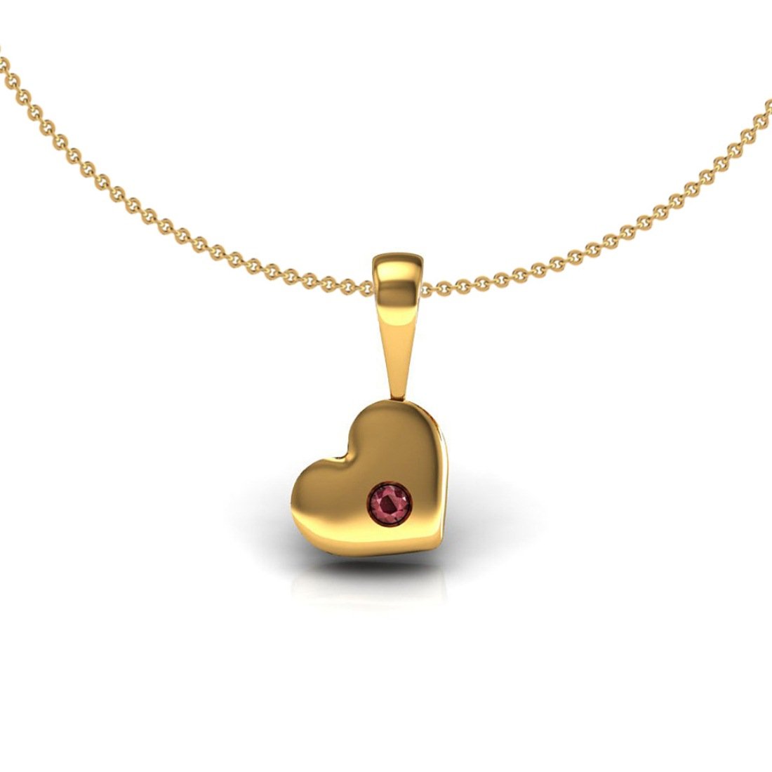 18k Solid gold ruby heart shape kids pendant with chain