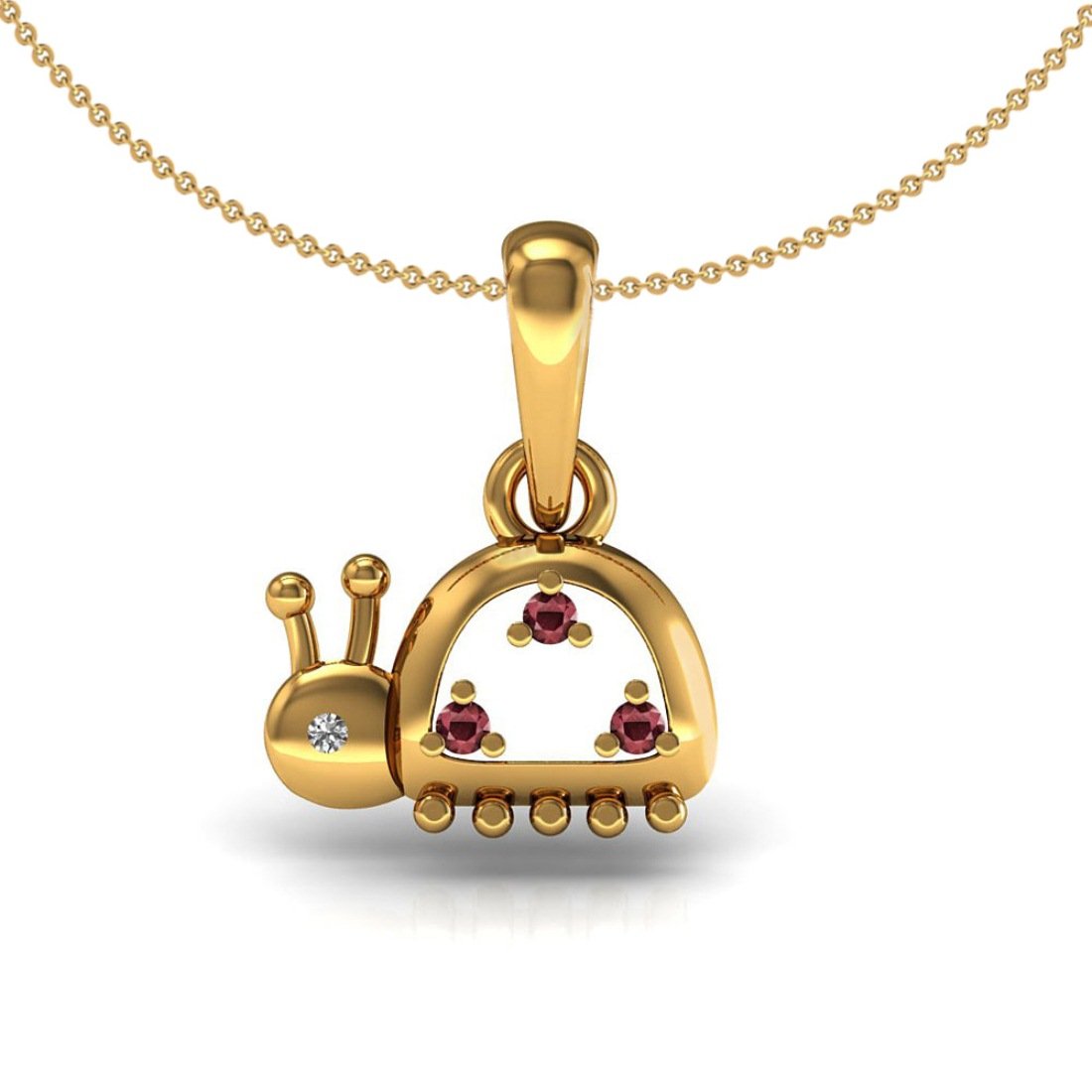 18k Solid Gold ruby diamond snail kids pendant with chain