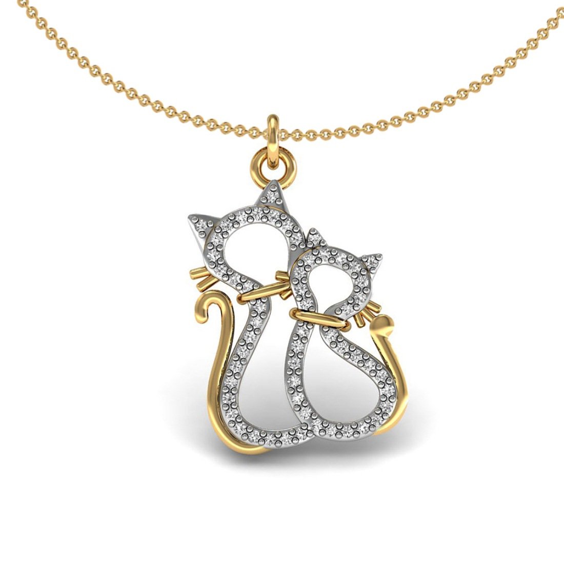 Two cat kids pendant set in 18k gold with diamond