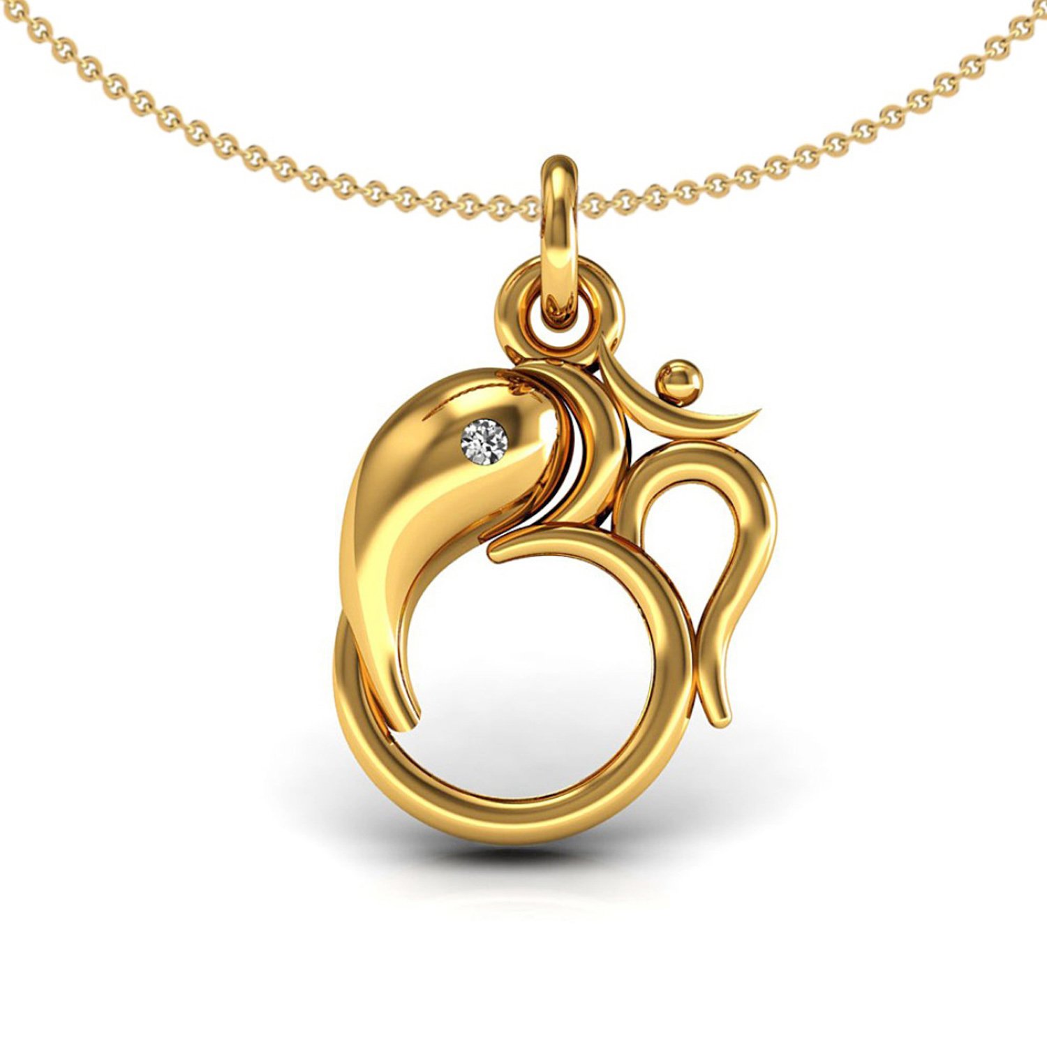 Ganesh om pendant, 18k solid gold diamond kids jewelry