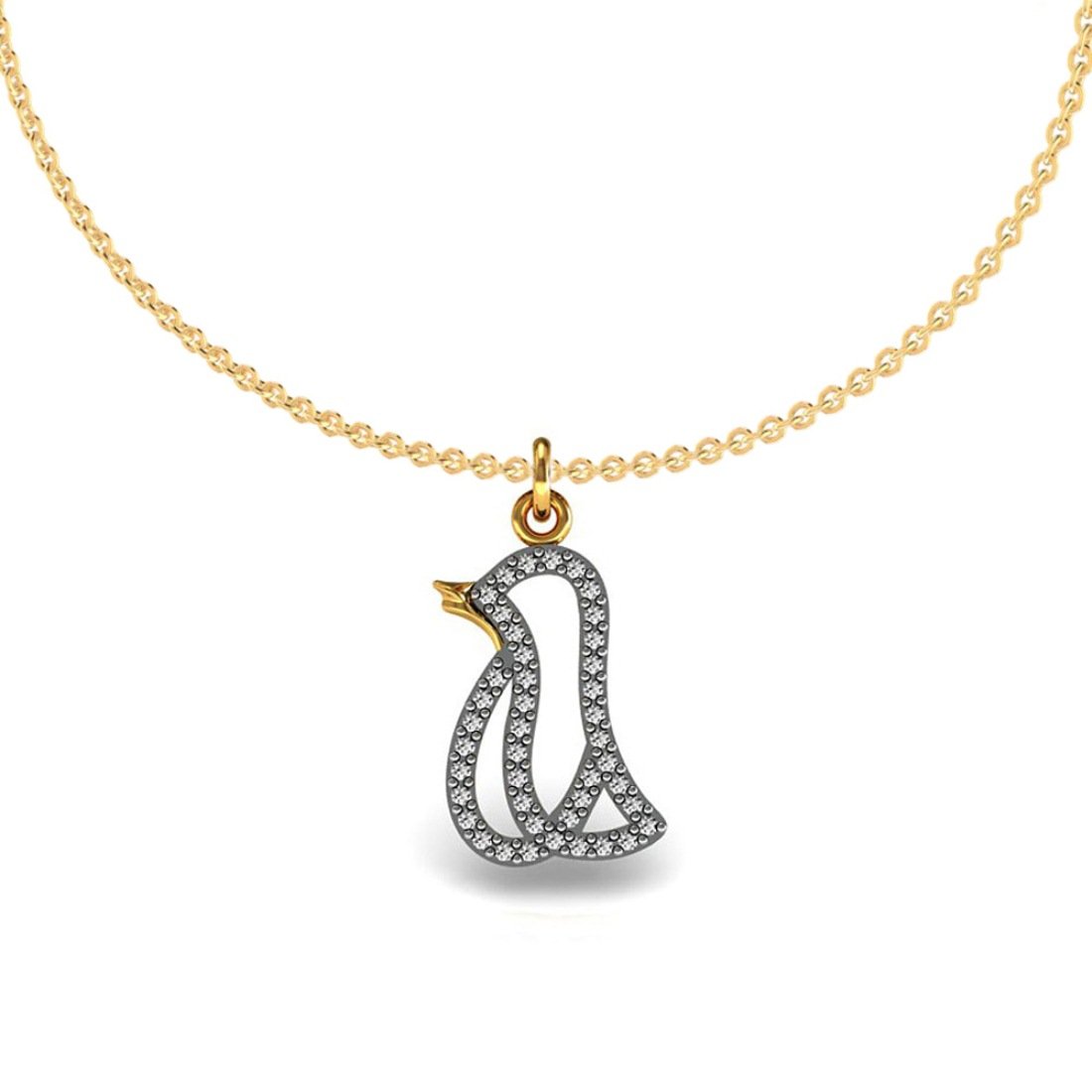 18k Solid gold bird shape kids pendant with diamond